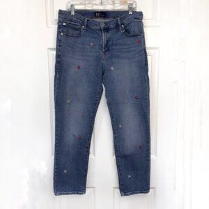 Gap Girlfriend Jeans Womens 31 Embroidered Flowers Straight Leg Mid Rise Boho